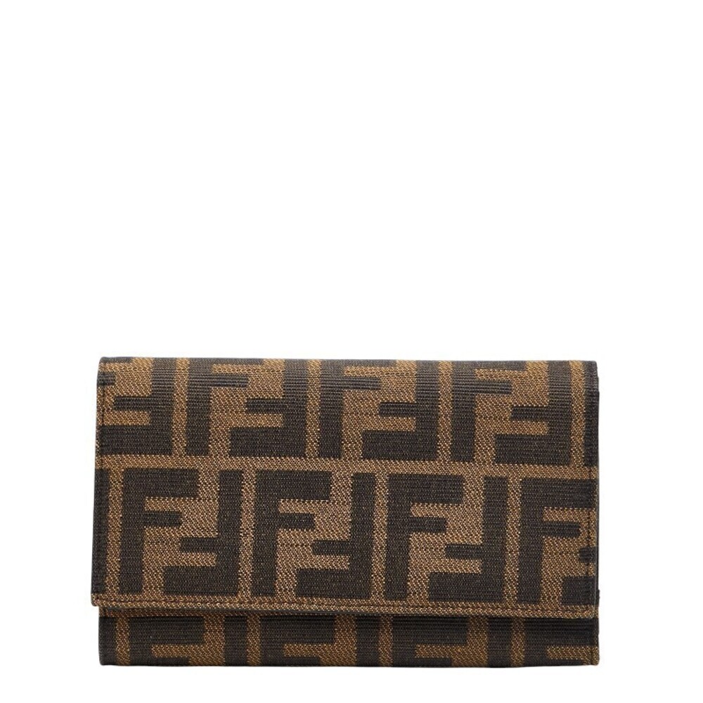 Fendi Zucca Tri fold Wallet Brown Black Canvas
